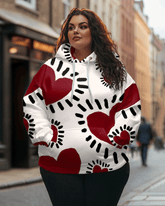 Women's Big and Tall Street Fashion Heart Print Casual Hoodie